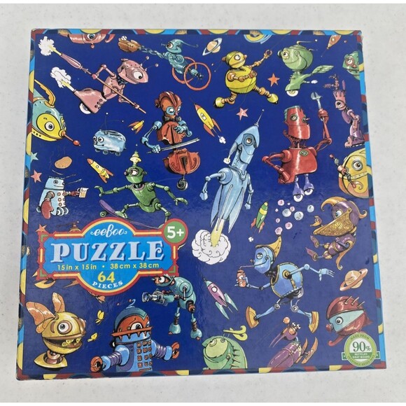 eeBoo Kids Robot Space Jigsaw 64 Piece Puzzle Ages 5+ Best Toy Award 15" x 15" - Picture 3 of 11